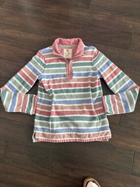 Fat Face Striped Quarter-Zip Pullover — Airlie Pink, Green & Blue UK 8 USA 4